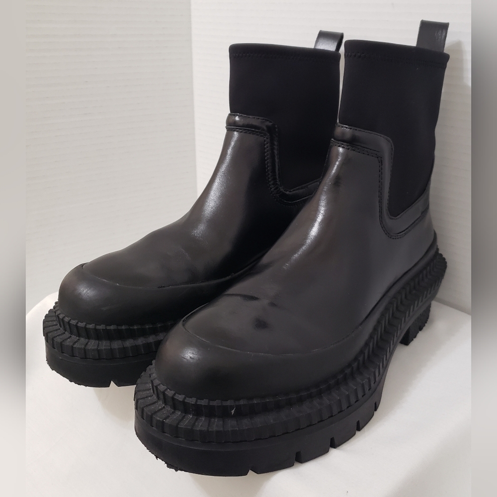 Zara Leather Chunky Sock Style Ankle Boots Black Size 39 (US 8)